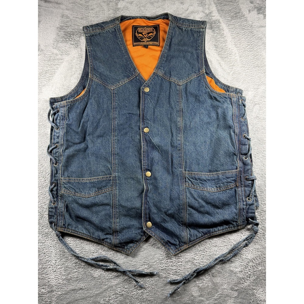 Milwaukee Performance Denim Vest Mens XL Blue Concealed Carry Biker Lace Sides